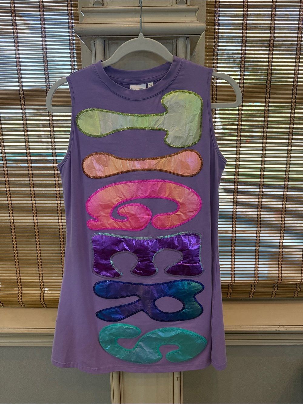 QUEEN OF SPARKLES Purple Sleeveless Dress with Multicolor Metallic Appliqué